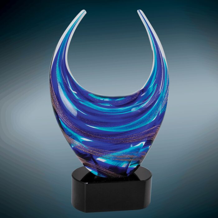 12" Art Glass Blue/Gold Dual Rising