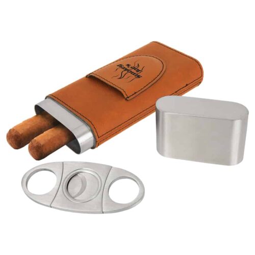 Rawhide Laserable Leatherette Cigar Case with Cutter TPS-GFT1003