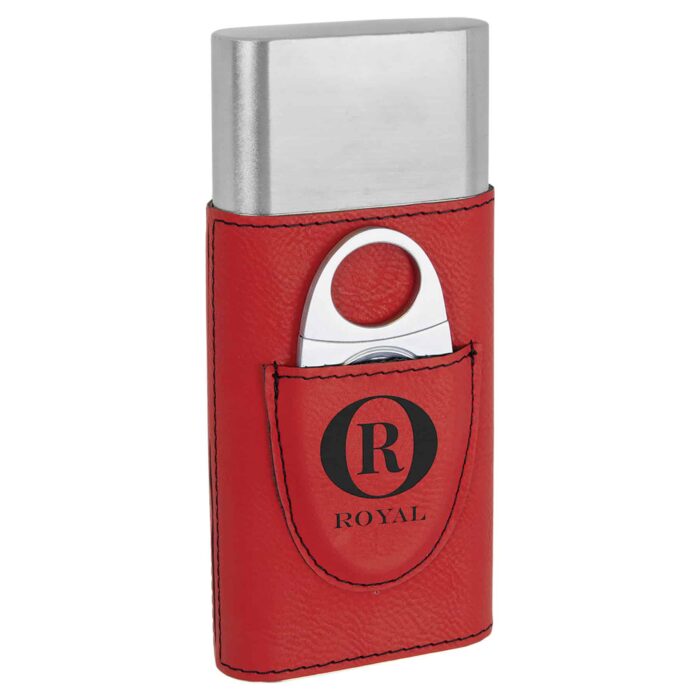 Red Laserable Leatherette Cigar Case with Cutter TPS-GFT1009